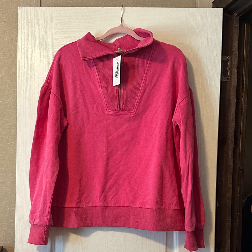Cozy Pink Quarter-Zip Sweatshirt